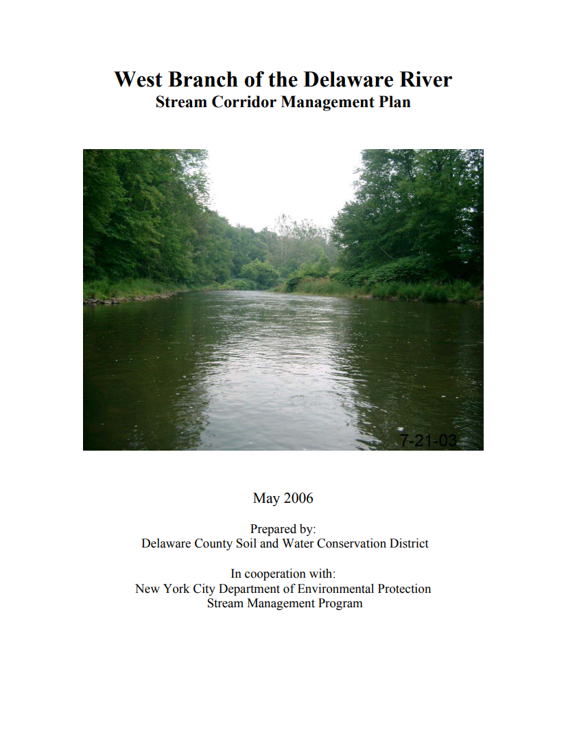 Cover image of "West Branch of the Delaware River Stream Corridor Management Plan."