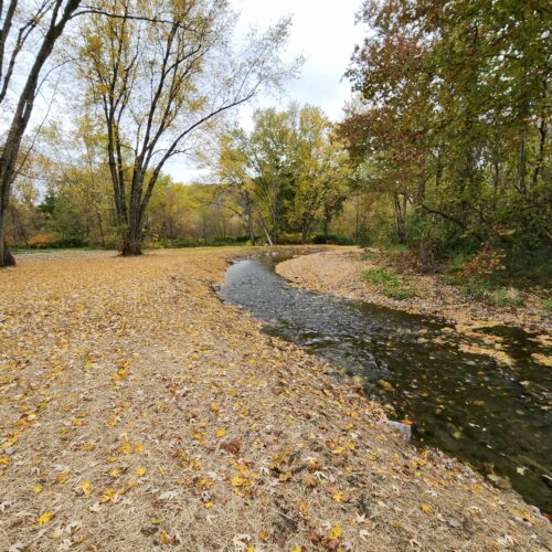 Walton Village's West Brook stream well bank stabilization project completion showing restored stream and banks.