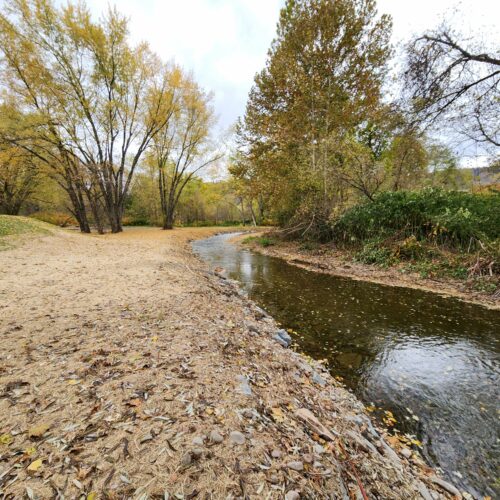 Walton Village's West Brook stream well bank stabilization project completion showing restored stream and banks.